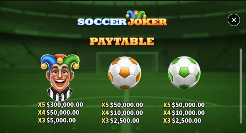 Soccer Joker - paytable, unang pahina
